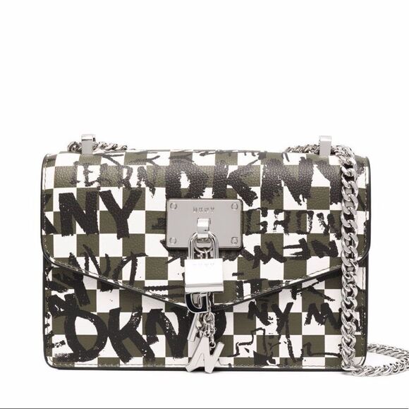 NWOT DKNY Check-graffiti Shoulder Bag In Green crossBag - Picture 1 of 13